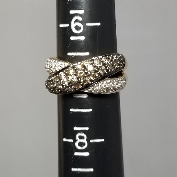 Genuine 10kt Wht & Choc Diamond X Ring  Sz 7 - Picture 5 of 6